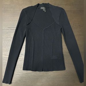 Black Ribbed Geometric Neckline Long Sleeve Shirt